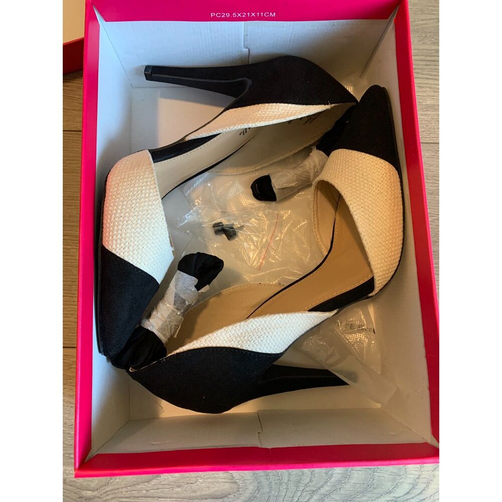 JustFab Black & White Espadrille Platform Stiletto Heels Size 9.5 - Picture 5 of 6